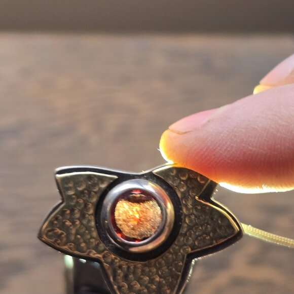 Vintage Art & Crafts style necklace, sterling silver, gold plating, inset garnet - Picture 7 of 8